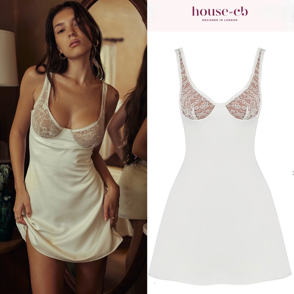 House of CB Cassandra Ivory Satin and lace mini dress
